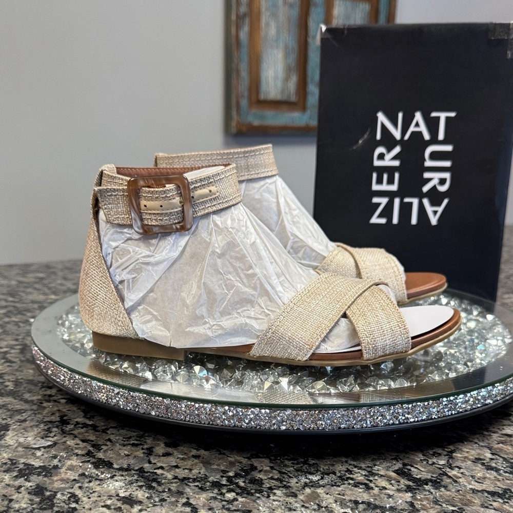Naturalizer Sausalito natural Woven Beige Ankle-Strap Sandals NEW 8.5